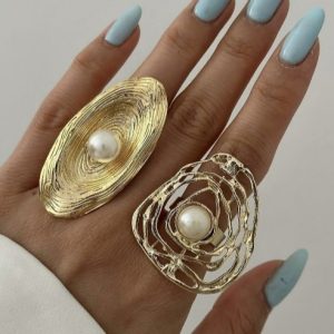 European and American cross-border jewelry irregular hollow winding ring ins style geometric ripple niche alloy ring – Image 3