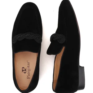 Handmade black velvet men's velvet loafers, hoop rope decoration, European and American style slip-on smoking shoes, loafers – Image 5
