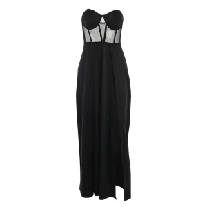 European and American style spring and summer tube top sexy split dress women's long Strapless sexy split dress – Image 5
