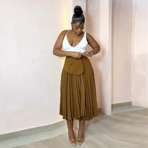 European and American style summer new fashion high waist A-line pleated skirt High WAIST pleated SKIRT – Image 3