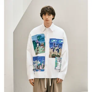 Lilbetter [Liu Yu's same style] shirt men's loose casual long sleeve graffiti print fashion urban shirt – Image 4