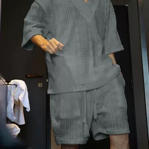 2024 summer new men's casual loose short sleeve t-shirt top plus size shorts suit trendy men's suit – Image 3