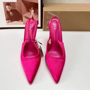 ZA Women's Shoes 2024 Fall New Niche Women's Shoes Pointed-toe Sandals Women's Mules Pink High Heels After Empty Single – Image 3