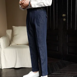 High-waisted straight leg jeans, men's autumn non-iron, Parisian buckle slacks, business gentleman, Naples trousers – Image 3
