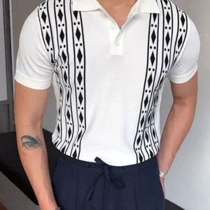 2024 Europe and America Spring Summer New Jacquard Knitwear Lapel Short Sleeve Slim Polo Shirt T-Shirt Men's Men T-shirt – Image 4