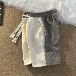 ins net red corduroy casual shorts, men's Korean designer, couple, beach trendy brand, super hot summer five-point pants – Image 5