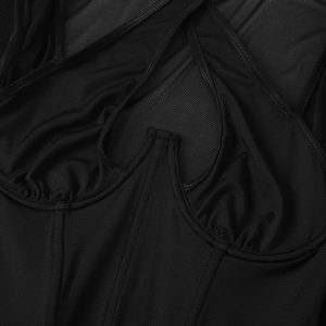 Cross-border European and American style babes cross halterneck low cut see-through long sleeve t-shirt underwire fishbone tunic L0051 – Image 6