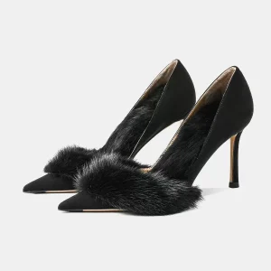 Autumn New French Socialite Mink Fur High Heels Women's Stiletto Heel Design Sense Royal Sister Sexy Professional Single Shoes – Image 4