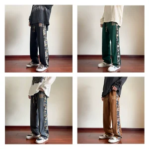 HM Casual Pant Men's Spring-Autumn Straight Drawstring Drap Versatile Sweatpants High Street Trend Side Bear Pants – Image 4