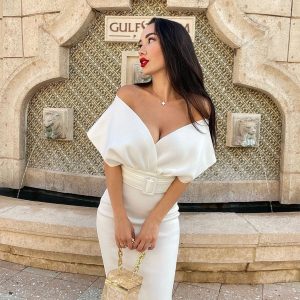 popular one-shoulder wrap chest belt high-end temperament women's space cotton high-waisted hip short dress skirt – Image 5