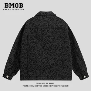 BMOB Spring and Autumn Zebra Stripe Cargo Denim Jacket Men's Ins Trendy Brand Loose Street Casual Luxury Jacket – Image 4