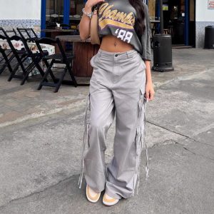 Amazon Autumn 2024 European and American Women's Retro Street Sports Style Multi-Pocket Loose Wide-leg Zipper Casual Pants – Image 3
