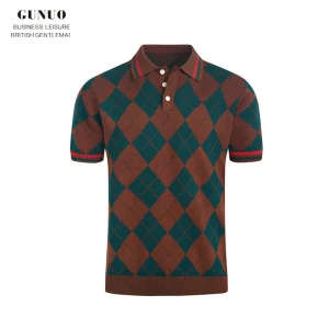 French luxury fashion high-end lapel T-shirt men's British retro classic quilted color-blocked business men's polo shirt – Image 3