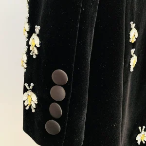 2024 autumn and winter new European and American star fashion slim fit bee heavy industry diamond beads velvet blazer – Image 4