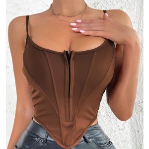 ins cross-border splicing breasted herringbone tunic slim diamond backless – Image 7