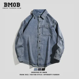 BMOB Japanese retro washed overalls shirts, handsome high street design, niche trendy brand denim, distressed couple trend