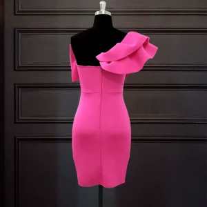 Summer new sexy one-shoulder ruffled slim women's dress – Image 3