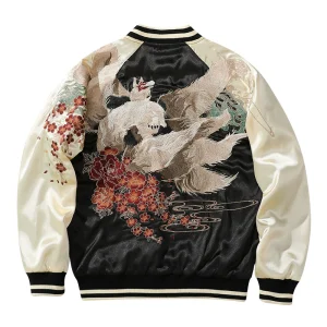 Spring and autumn heavy industry versatile nine-tailed fox beast embroidered jacket national tide men's top Yokosuka baseball uniform jacket – Image 5