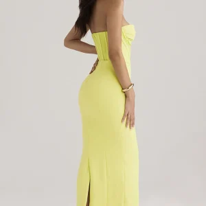Women sexy split tight dress solid color bandeau herringbone back slit tight sexy dress – Image 3
