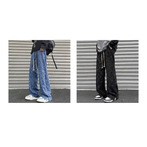 HM Tie-dye Drawstring Casual Pants Men's Spring-Autumn Loose Drap Corduroy Trousers Versatile Straight Wide-leg Pants – Image 4