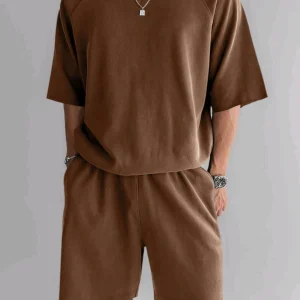 2024 summer new casual crew neck sports short sleeve t-shirt plus size loose shorts suit trendy Men's suit – Image 3