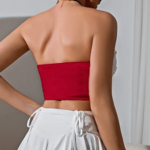 European and American cross-border foreign trade street splicing contrasting bow babes bandeau backless fishbone small vest female 70056 – Image 9