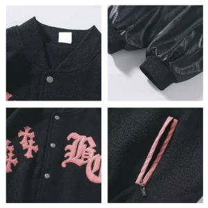 American retro letter embroidery patchwork baseball jersey jacket for men and women, fashion brand loose design, couple heavy work jacket – Image 4