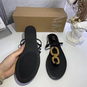 ZA New 2024 Summer Round Toe Line With Metal Buckle Clip Toe Slippers Sandals Women's Rear Strap Wear Slippers – Image 3