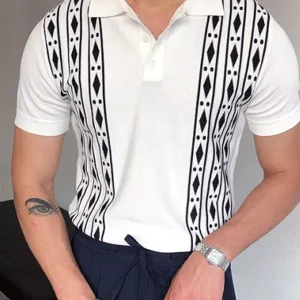 2024 Europe and America Spring Summer New Jacquard Knitwear Lapel Short Sleeve Slim Polo Shirt T-Shirt Men's Men T-shirt – Image 3