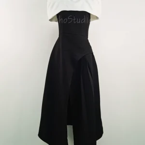 High-end black and white contrasting dress, Vietnamese designer, detachable cape, small dress, temperament, thin long skirt woman – Image 5