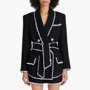 Spring and Autumn new high-end women's tweed, waist cinching, thin women's blazer, top, shorts, suit, Internet celebrity women – Image 5