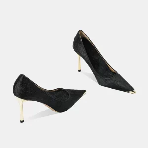 Winter 2024: The new French temperament is beautiful, high heels, stiletto horsehair design, black wool shoes are worn outside – Image 3