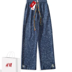 HM Tie-dye Drawstring Casual Pants Men's Spring-Autumn Loose Drap Corduroy Trousers Versatile Straight Wide-leg Pants – Image 3