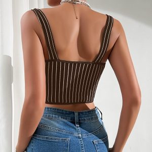 Cross border women's babes low cut sexy leopard print lace backless suspender striped underwire European and American style small vest 7790 – Image 4