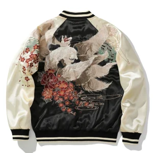 Spring and autumn heavy industry versatile nine-tailed fox beast embroidered jacket national tide men's top Yokosuka baseball uniform jacket – Image 3