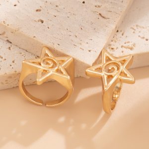 Cross-border European and American jewelry fashion commuting five-pointed star heart-shaped open ring alloy versatile ring set – Image 4