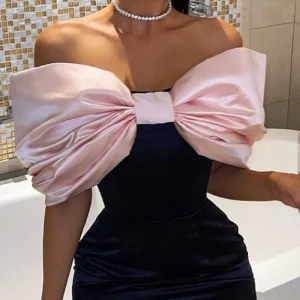 Shoulder bow tight dress Birthday party dress – Image 4