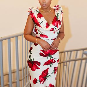style fashion swing neck dress print sleeveless pullover mid-rise backless slim hip skirt women – Image 4