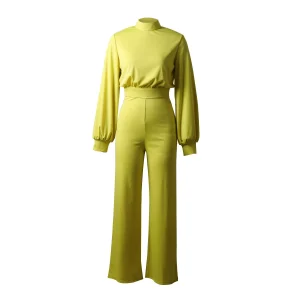 Temperament Jumpsuit women temperament balloon sleeve straight jumpsuit women's elegant long pants spring – Image 5