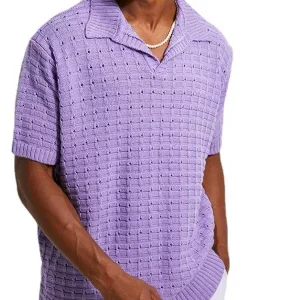 2024 Plus Size Stretch Loose Polo Shirt Sweater Men's Knit Short Sleeve Casual V-Neck T-Shirt Men T-Shirt – Image 3