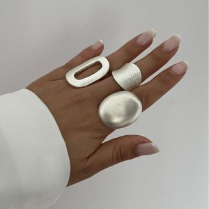 Alloy Rings Heavy Industry Silver Brushed Flower Ring Minimalist Stretch Adjustment Ins Daily Ring Ring – Image 4