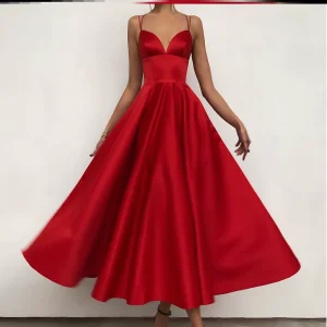 Suspender dress slip dress skirt midi temperament commuter dress high waist slim fit large swing skirt – Image 3
