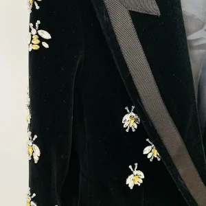 2024 autumn and winter new European and American star fashion slim fit bee heavy industry diamond beads velvet blazer – Image 5