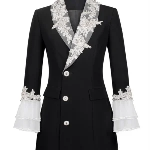 Suit dress autumn and winter European and American heavy industry embroidery Lu Yi with the same lace suit dress skirt trumpet sleeve jacket women – Image 4