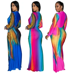 C6952 European and American fashion women's pleated color-blocked casual dress long – Image 5