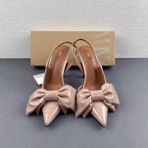 ZA manufacturers 2024 summer foreign trade new products rear tie patent leather pumps women's shoes bow trim pointed toe high heel muller – Image 3