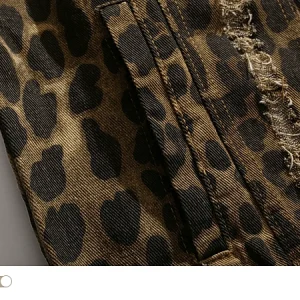 BMOB American high street retro leopard print ripped denim jacket, men's fashion brand handsome, high-end loose cargo jacket – Image 5