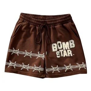 Heavyweight 300g street-American trendy brand printed lettering high street loose casual shorts men's non-knee quad pants – Image 5