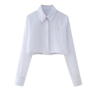 2024 spring and summer new women's European and American style fashion casual striped lapel single-breasted long-sleeved crop top shirt – Image 4