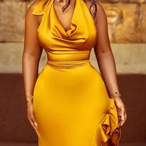 Halter Ruffles Slit Backless Party Dress – Image 3